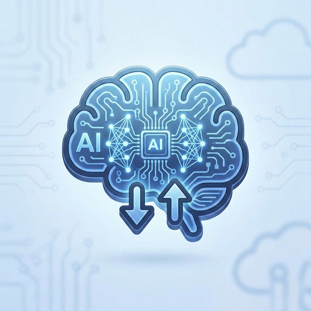 Digital illustration of a brain composed of circuits and neural network nodes labeled AI